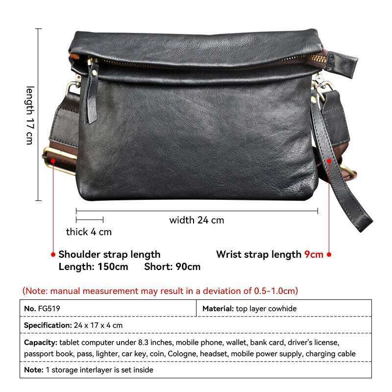 Men's Shoulder Casual Genuine Leather Chest Crossbody Messenger Bag For Men Large Capacity Business Handbag Clutch Pack