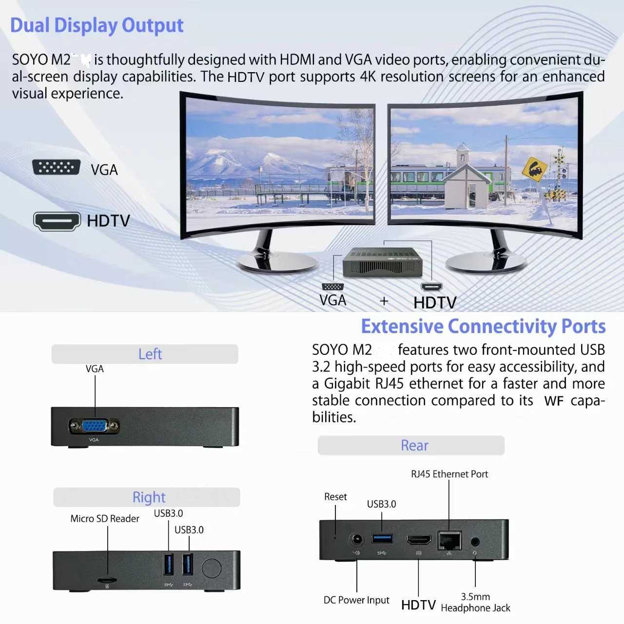 SOYO M2 mini PC Intel Win11Pro WiFi Bluetooth 4.2 Celeron N4000 CPU 6G RAM 64G M.2 SSD HDMI+VGA USB3.0 desktop portable computer X250602