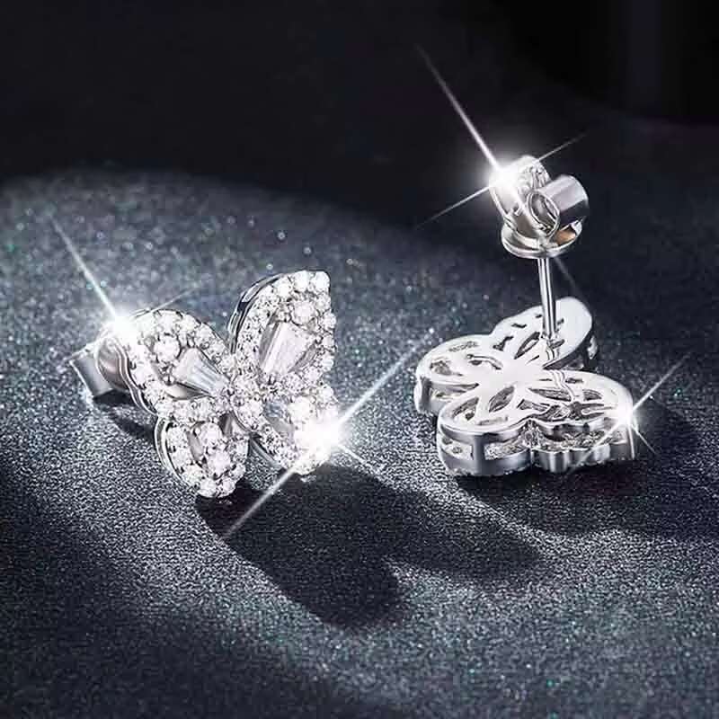 Full Moissanite Diamond Butterfly Premium Earrings for Women Original 925 Sterling Silver Womens Hip Hop Fashion