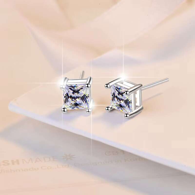 Fine Jewelry Womens Earrings GRA Certified Princess Cut Syntactic Diamond VVs1 Moissanite S925 Sterling Silver Stud Earrings