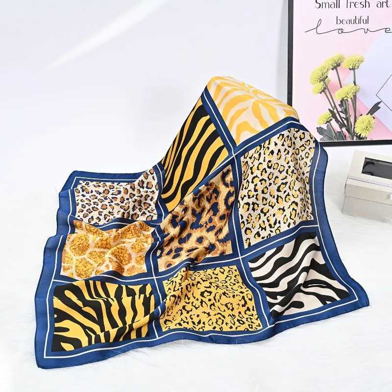 68cm Nine-grid Leopard Print Scarf for Women Spring and Summer Thin Imitation Silk Scarf Retro Versatile Headscarf Shawl W250602