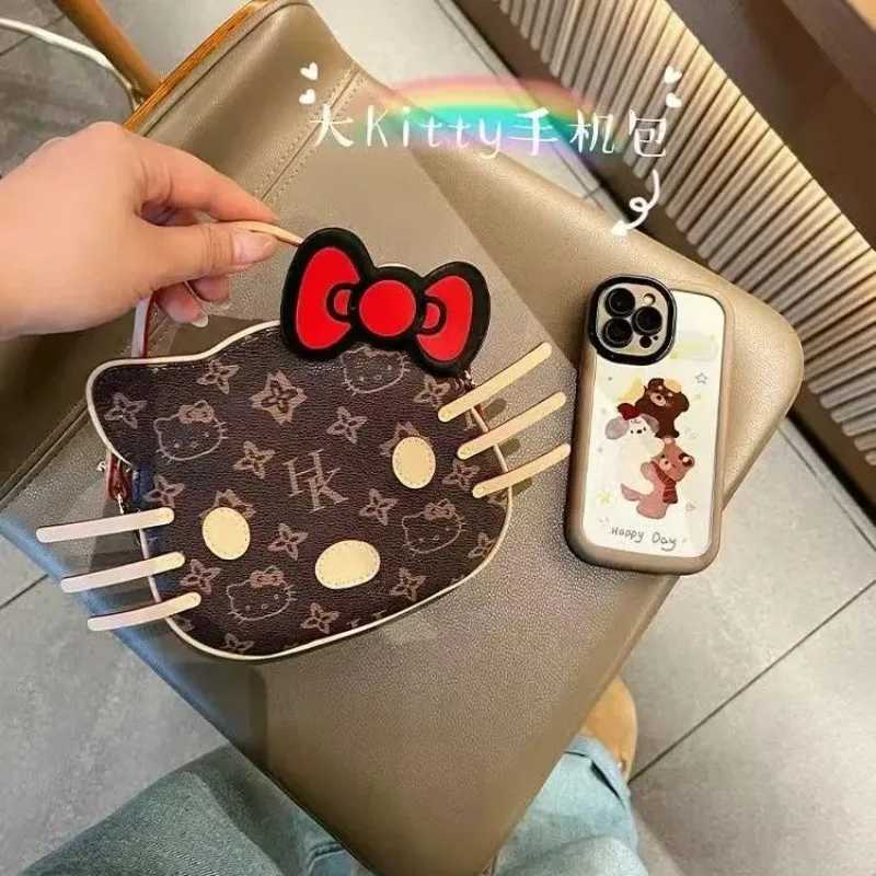 Sanrio Hello Kitty Bag Embroidery Cute Handbag PU Crossbody Bag Cartoon Travel Portable Chain Crossbody Wallet Fashion Versatilew250602