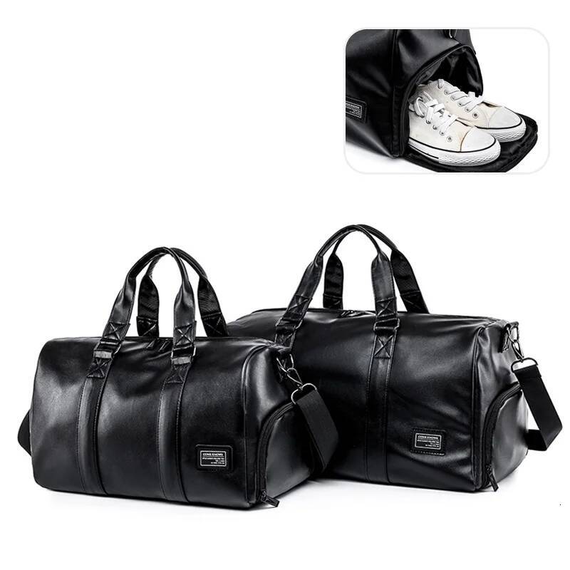 Large Fiess Bag with Shoes Pocket for Men, Black Soft Leather, Big Gym Handbag, Outdoor Sports Lage Pack, Tote Bags