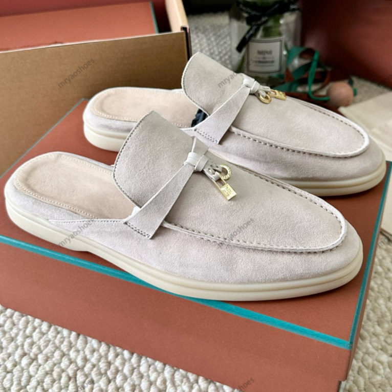 10A Slippers For Women Designers Top Quality Genuine Leather suede Scuffs Fashion Hardware pendant Lady Flats Factory Footwear Dress Shoes 35-42 With Box