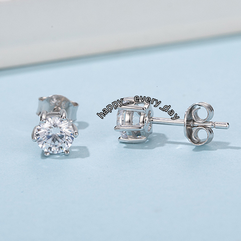 S925 Sterling Round Moissanite Jewelry Set Six Claw Halo Elegant Gems Ear Stud Earring for Women