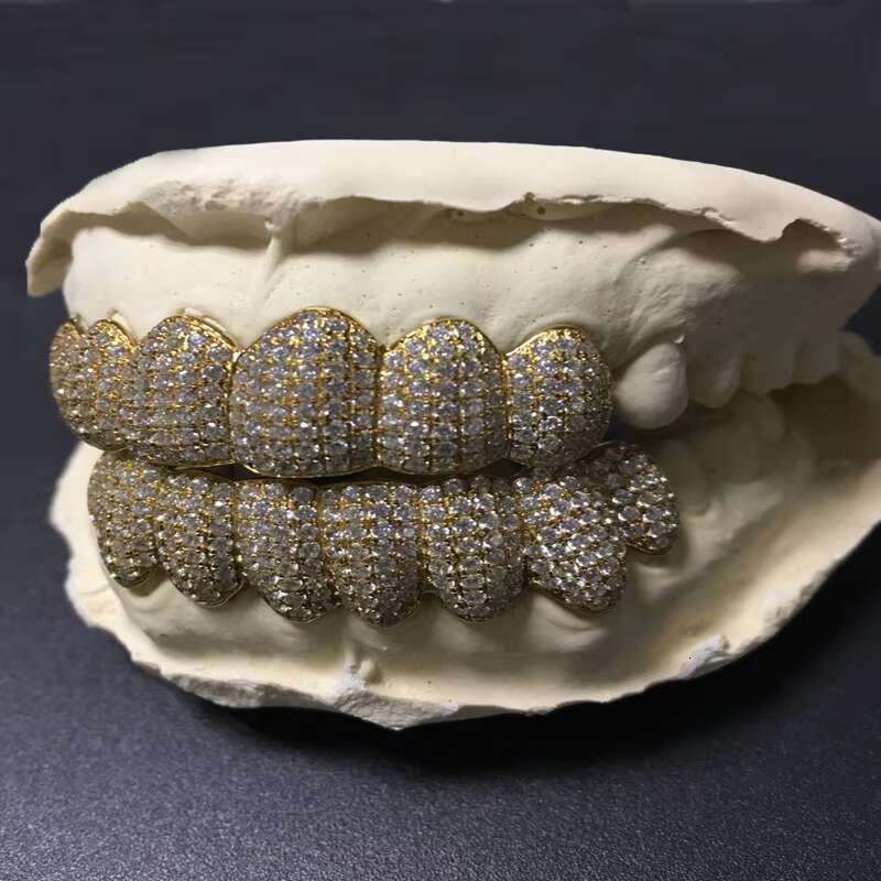 Custom 9K14K18K HIPHOP Full Diamond Braces Gold Plated Sterling Silver Inlay for Europe/United States Moissanite Main for Rap Teeth vvs