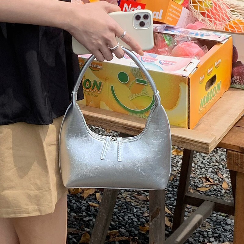 designer New French Style Silver Texture Underarm Bag for Women Summer Texture Niche Shoulder Bag Handbag Korean Ins Bag