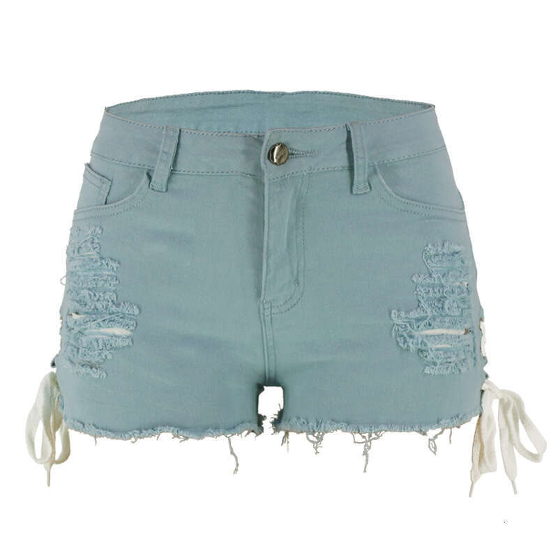 Denim Shorts Jeans Shorts Spring Summer Ripped Fringe Eyelet Shorts Low Waist Split Bandage Women S Jeans Ripped Short Jeans