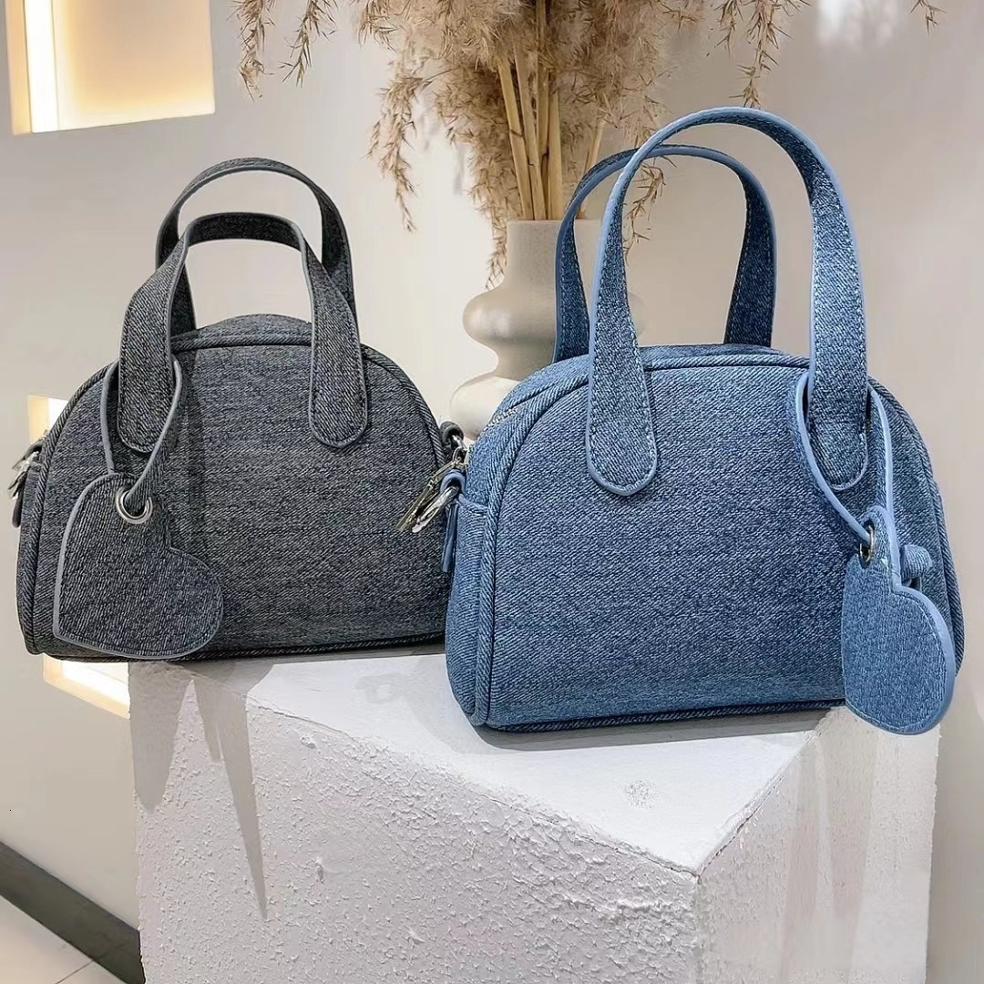 designer Boston Handbag for Women Small Size 2025 New Spring Trend Niche Denim Blue Design Winter Crossbody Bag