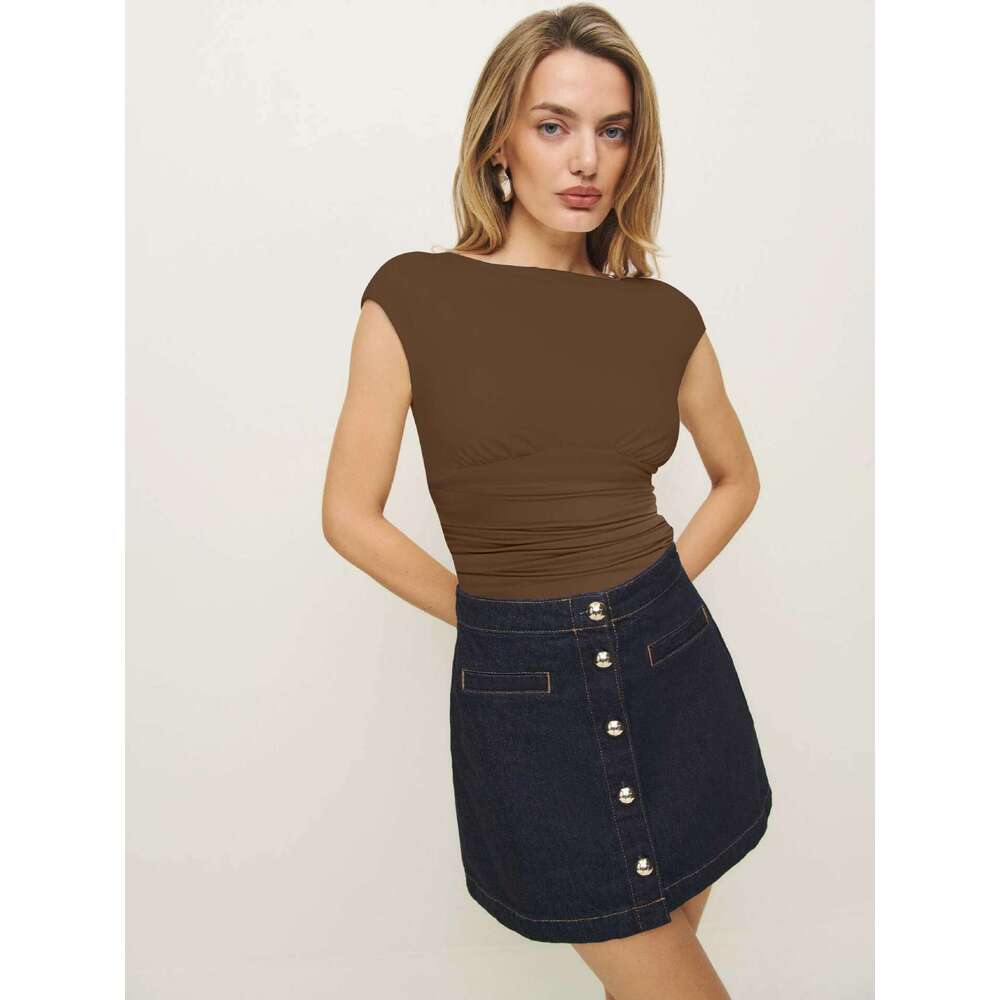 Women's Slim Fit Short Sleeve Summer Solid Color Base T-Shirt New Style