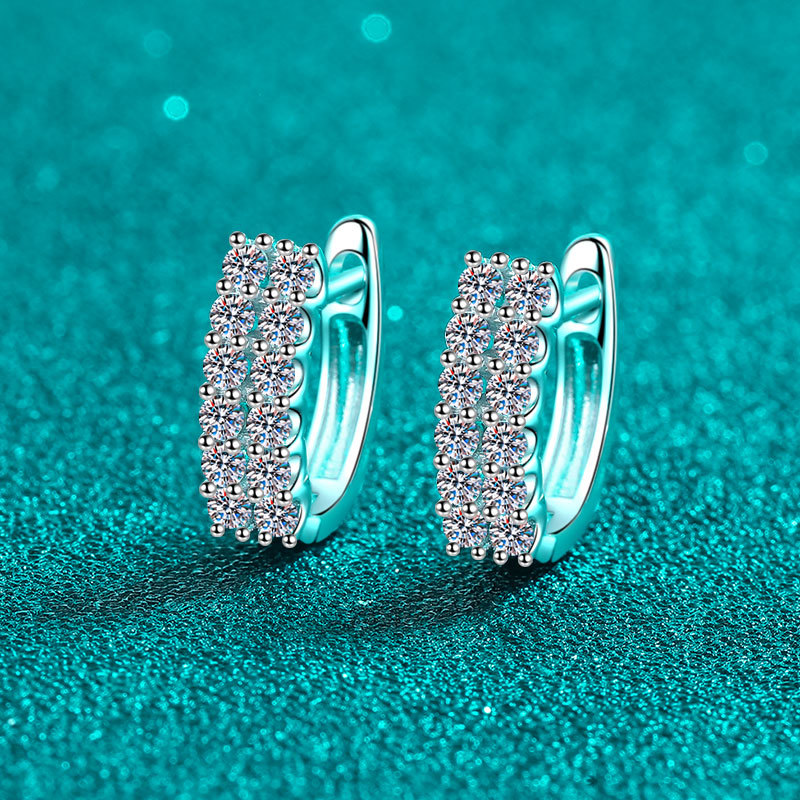 925 Sterling Silver Moissanite Earrings Double Row Full Paved Diamond Hoop Earrings for Women, Perfect for Everyday Wear, Elegant & Chic