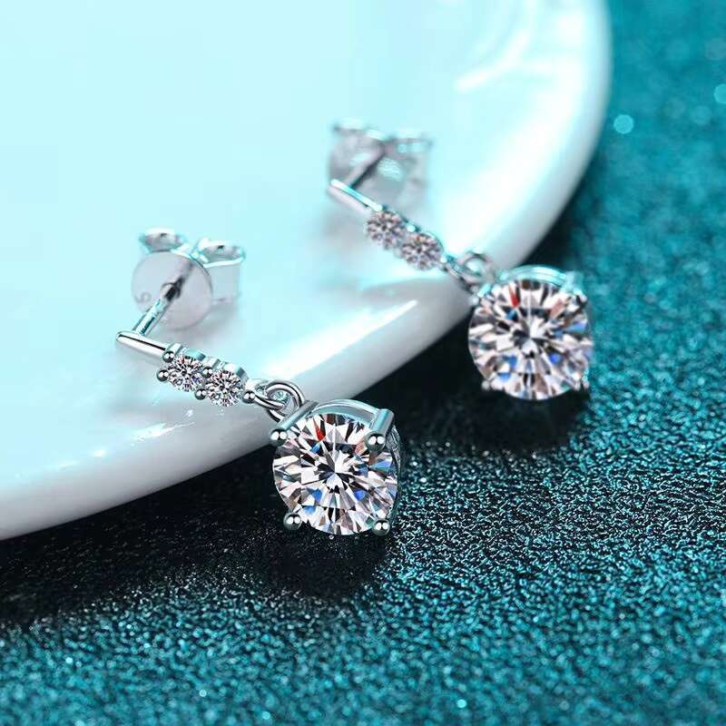 1 Carat Moissanite Earrings in 925 Precious Sterling Silver Four Prongs Design Dropshipping Available
