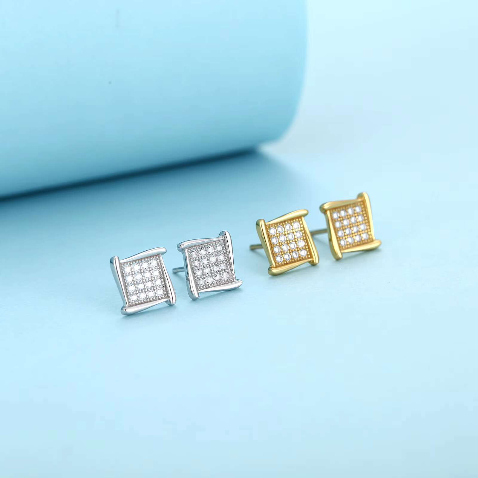 Luxury Hip Hop Square GRA Moissanite VVS 18K Gold Plated 925 Sterling Silver Men and Women Earrings Jewelry Wholesale