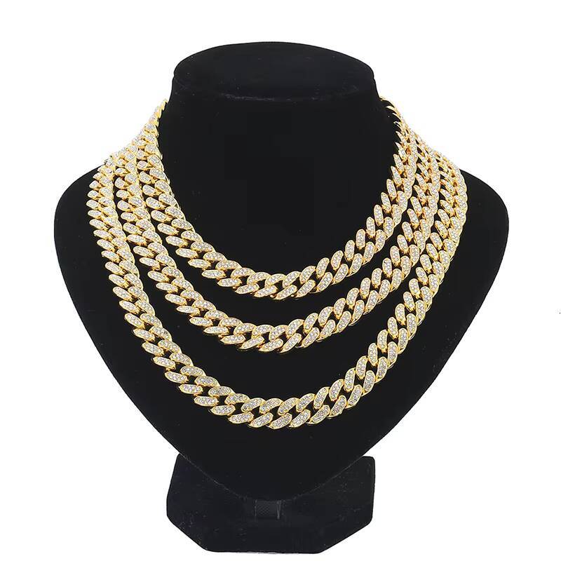 13mm Men's Erkek Kolye Iced Hip Hop Jewelry Pearl Water Dia Gold Finish Miami Cuban Chain Necklace