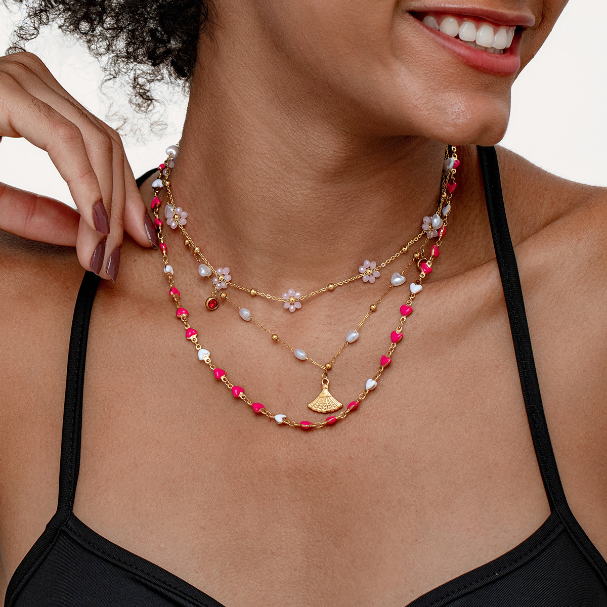 Colorful Crystal Pendant for Women Sweet Cool Ins Style Imitation Pearl Cross Necklace