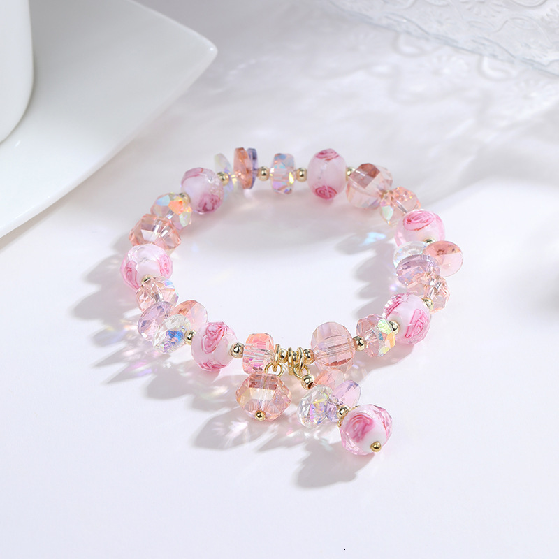 Princess fresh and sweet girl heart super sparkling crystal Forest style elf peach pendant bracelet for best friend gift
