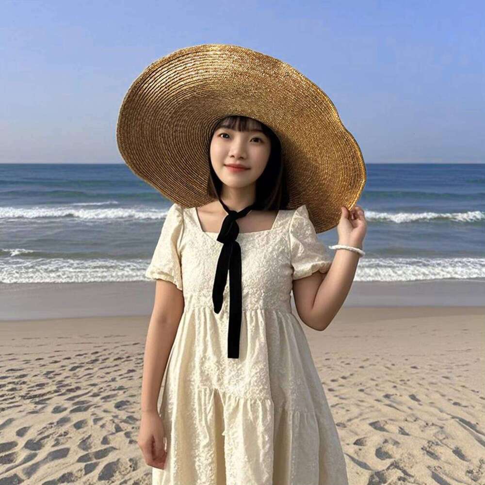 Large Size Adjustable Panama Summer Luffy Floppy Wide Brim Sun Bucket Hat Straw Beach Hats Women