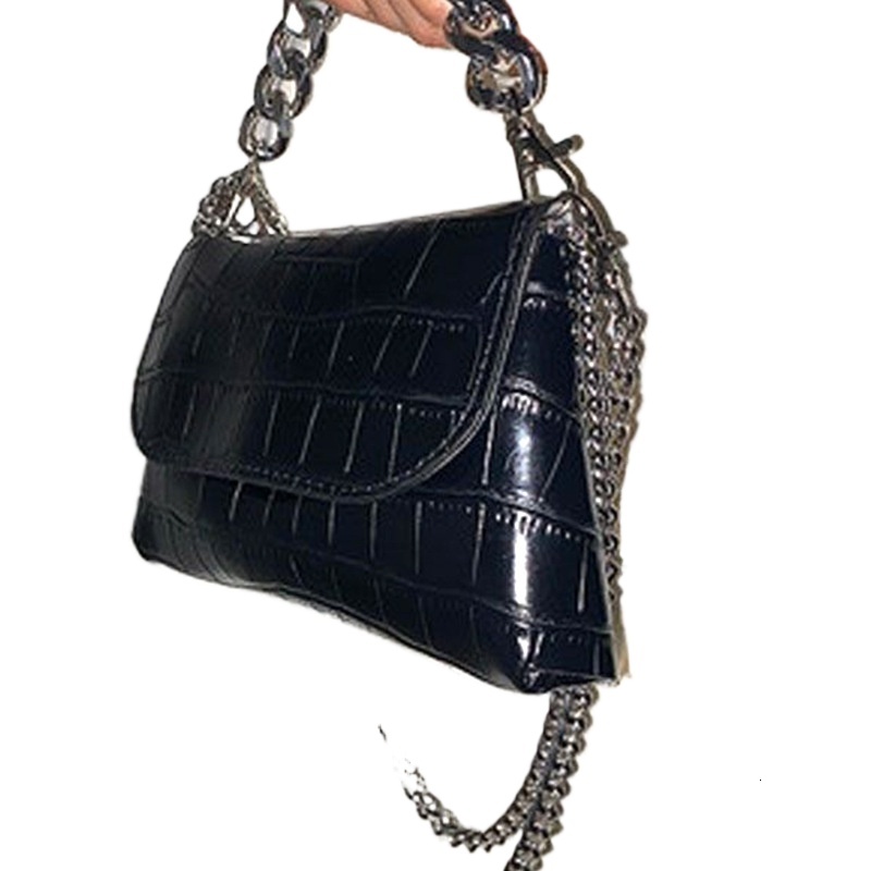 designer Black Handbag for Women, Cross-border European and American Style, Crocodile Pattern Chain Small Square Bag, Fashionable Simple Shoulder and 