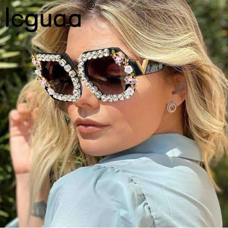Square Dia Women 2022 Brand Designer Colorful Rhinestones Sunglasses Stylish Eyewear Shades UV400 Oculos designer bag