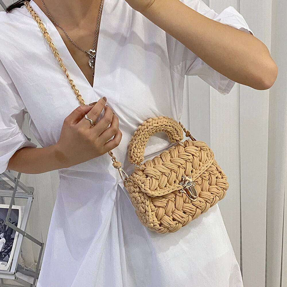 Fashion Rope Knitting Handbag Designer Chains Woven Shoulder Crossbody Bags For Women 2021 Small Square Flap Lady Purses