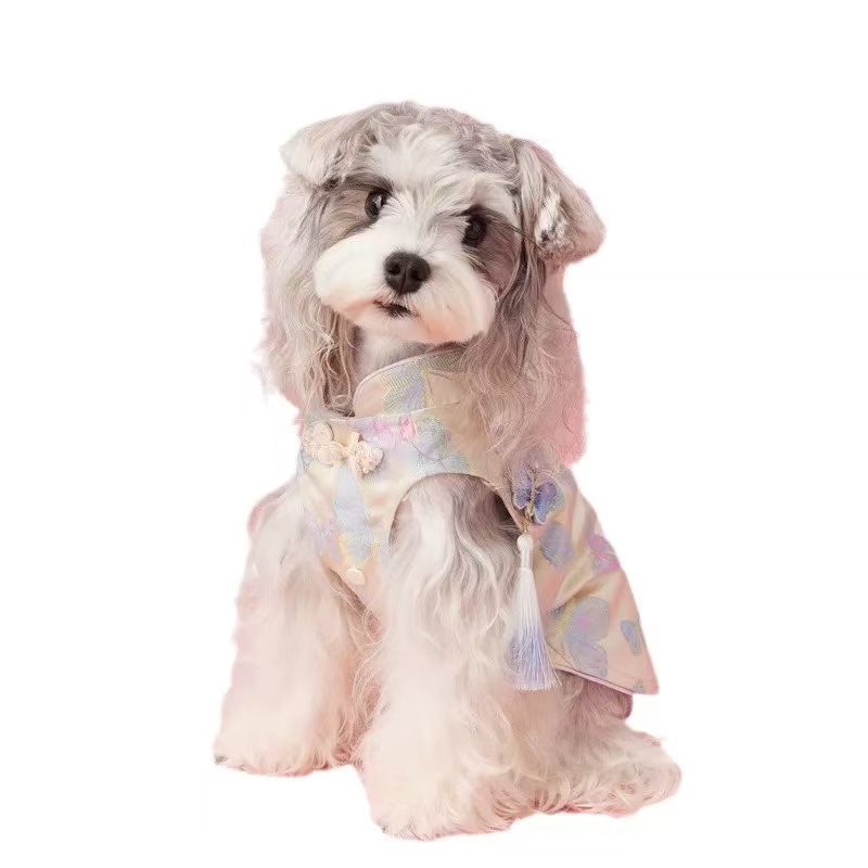 T00363 new female dog clothes new Chinese style sleeveless cheongsam skirt Teddy Schnauzer Bichon pet vest thin