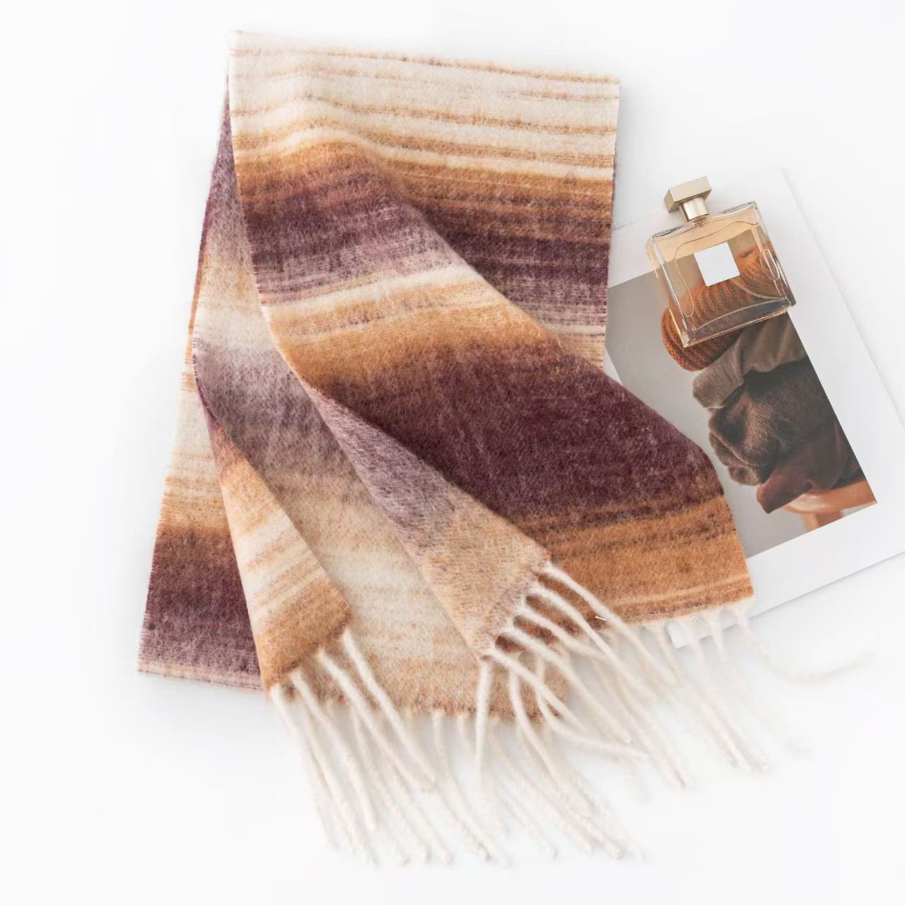 T865 autumn scarf sheep wool high-grade men and women all-match thickened autumn and winter plaid stitching gradient scarf