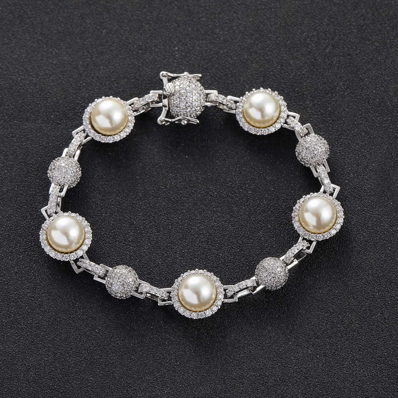 New Meisa Hip Hop Diamond Pearl Bracelet Mens Personalized Fashion Chain Hip Hop Accessories moissanite