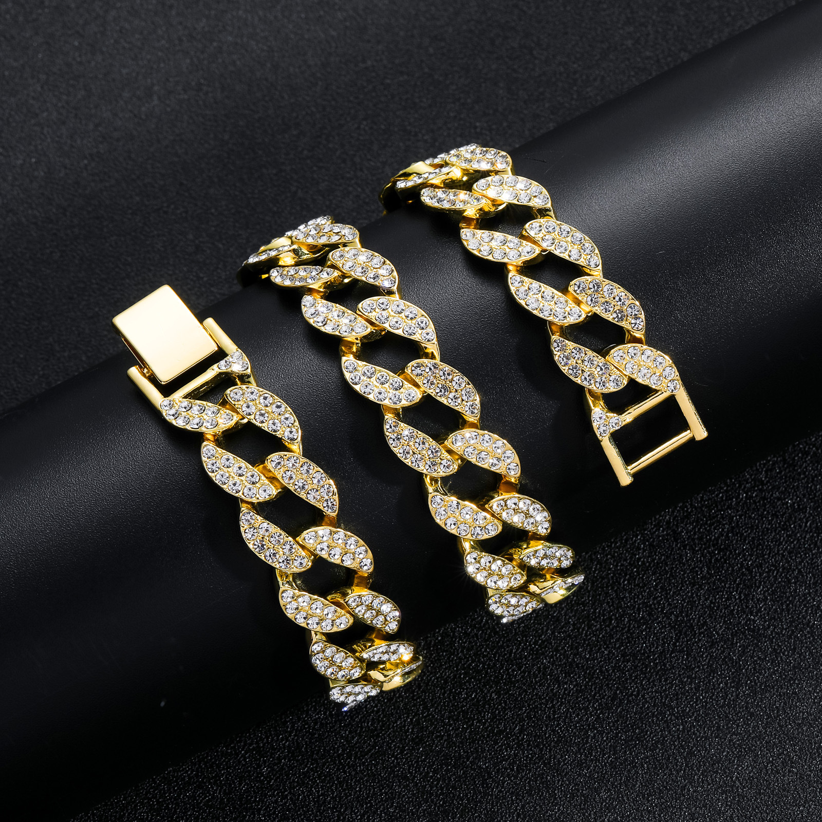Bracelet mens hip hop 15mm full diamond CUBAN CHAIN personalized mens trendy hip hop accessories moissanite