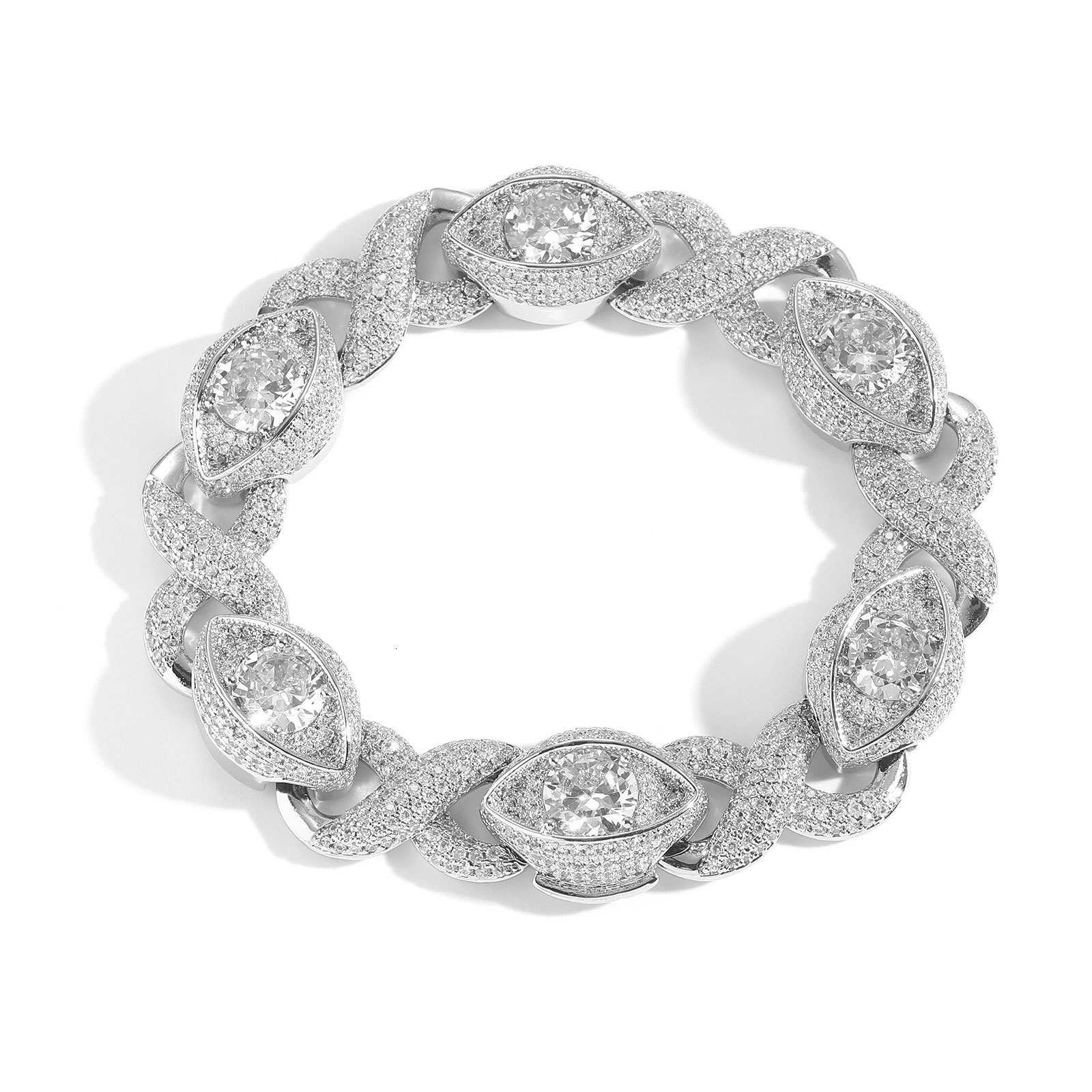 Hip hop 15MM infinite eyes 8-character Cuban chain with micro inlaid Moissanite personalized street niche hip-hop mens bracelet moissanite