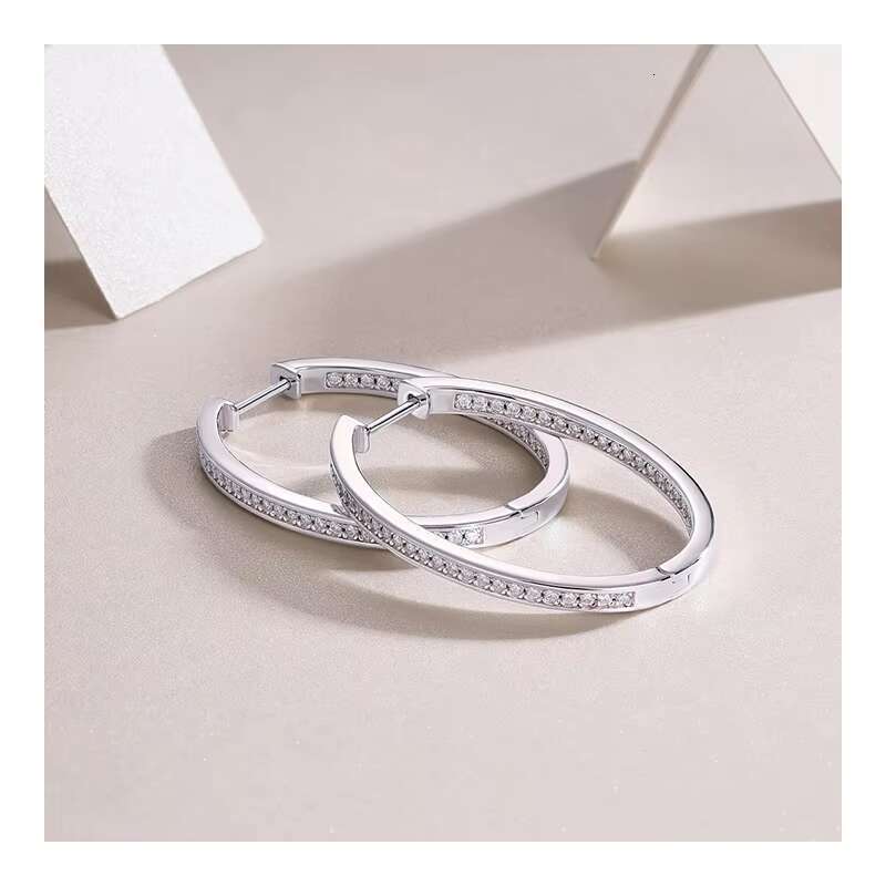 Fast Delivery 925 Sterling Silver Moissanite Hoop Earrings for Women 1.2mm VVS Clarity Pave Set Moissanite