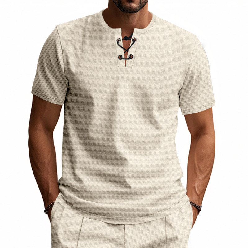 polo shirt mens summer loose waffleknit breathable simple casual shortsleeve shirt