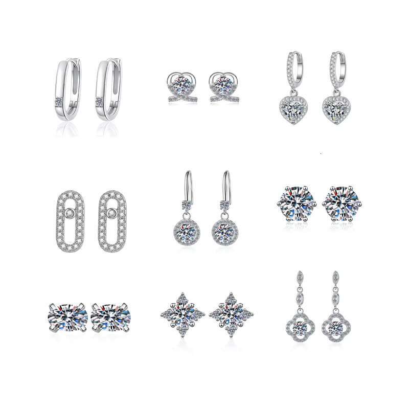 2mm 10mm Emerald Cut 925 Sterling Silver VVS Star square Gold Pear Shape Women Men Huggie Moissanite Stud Earrings