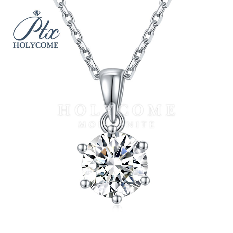 Fine Jewelry White Diamond 6 Claw Pendant Necklace 925 Sterling Silver 1CT Minimalist D Color VVS Moissanite Pendant Women Unisex Party Gift