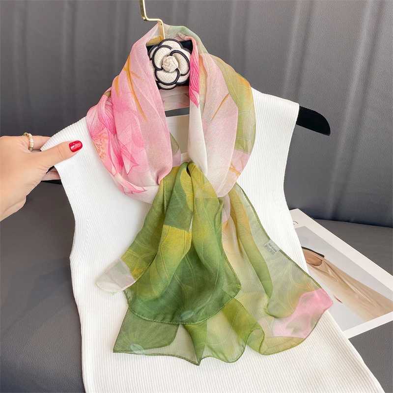 Luxury Brand Women Beach Scarf Georgette Silk Shawls Design Print Headband Female Summer Headband Wraps Sunscreen Hijab 2023 W250602