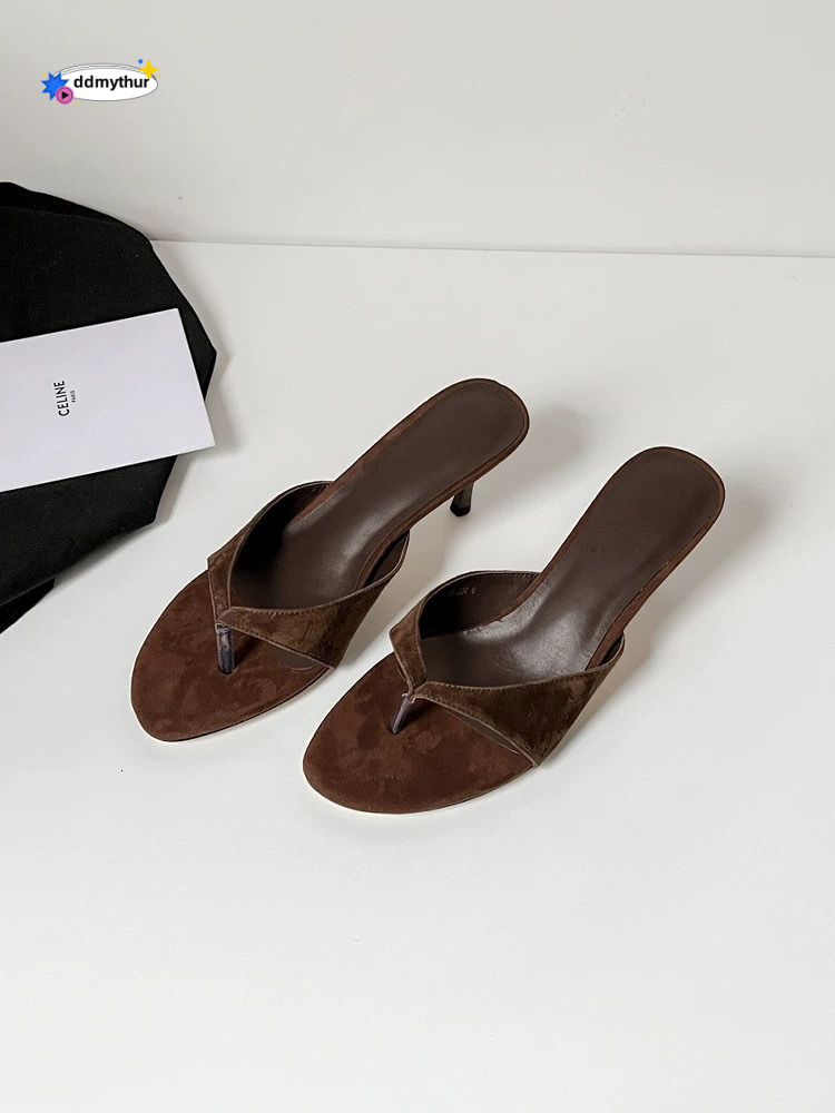 Cowhide Version ~ French Minimalist Style Toe Post for Women Outdoor 2025 Summer New High Heel Stiletto Sandals ddmythur