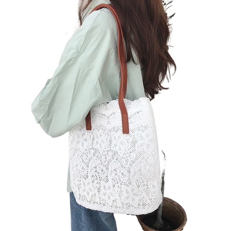 designer New Summer Korean Style Lace Woven Bag for Women Large Capacity Shoulder Bag Tote Bag Beach Bag Wholesale