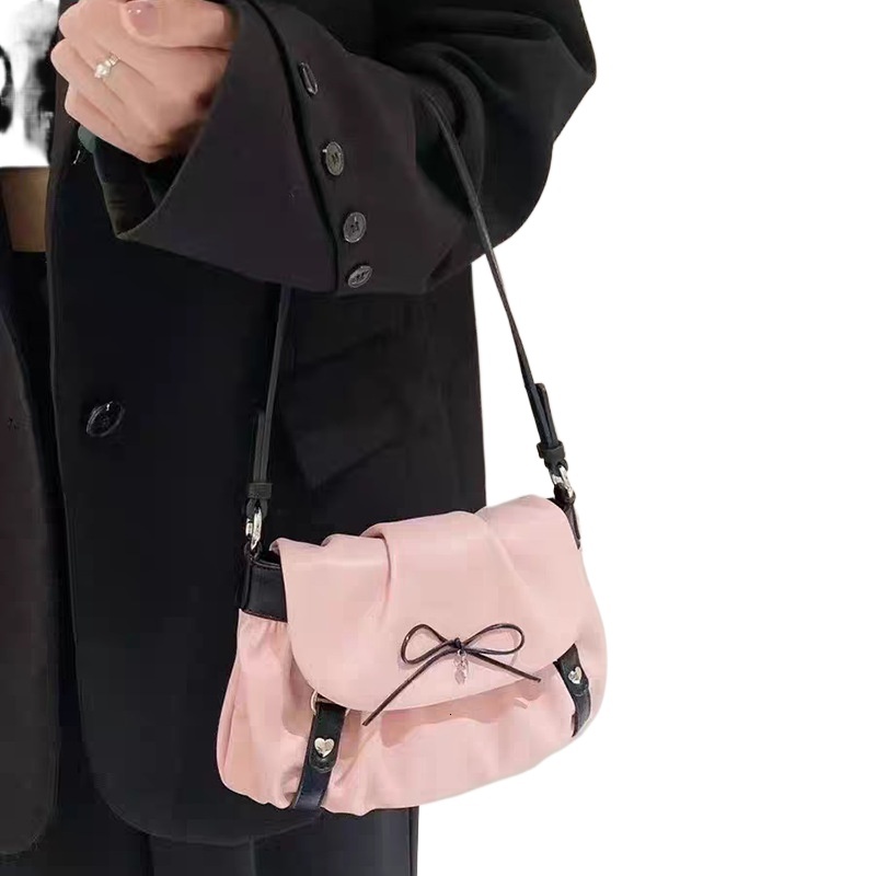 designer This Year's Trendy Pink Bow Bag for Women 2025 Spring Summer New Sweet Pleated Cloud Bag Handbag Shoulder Bag