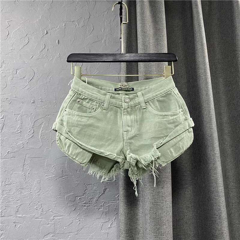 Denim Shorts Jeans Shorts Trendy Low Waist Denim For Women Summer New Fringe Frayed Wide Leg A Line Shorts Purple Ripped Short Jeans