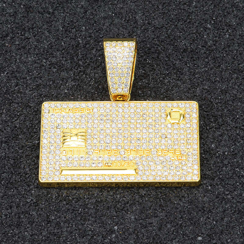 Hip Hop Bank Card Rectangular Alphabet Number Pendant Full Dia Cuban Necklace Men's Jewelry Set