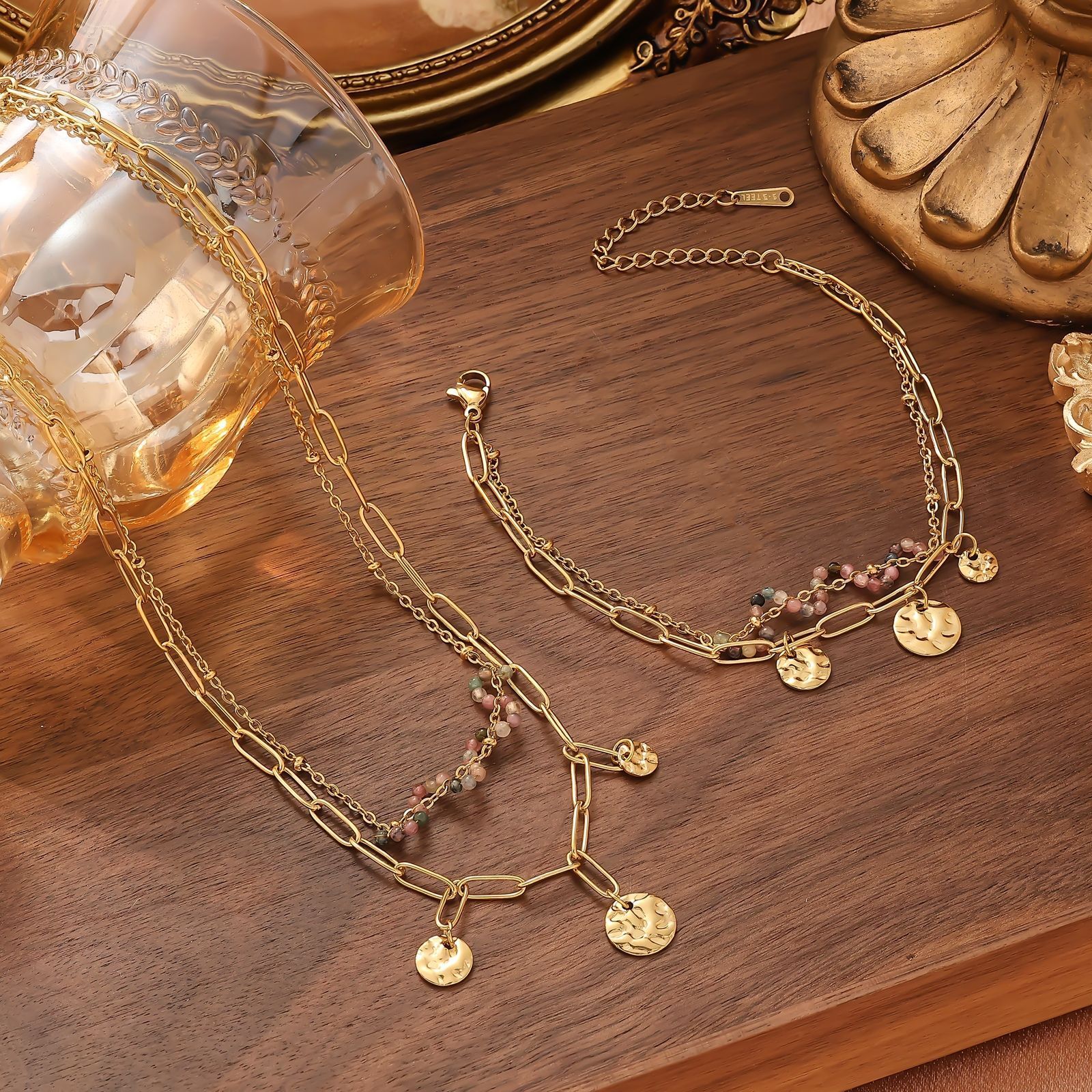 Summer Ocean Beach Shell Stainless Steel Simple Chain Bracelet Necklace