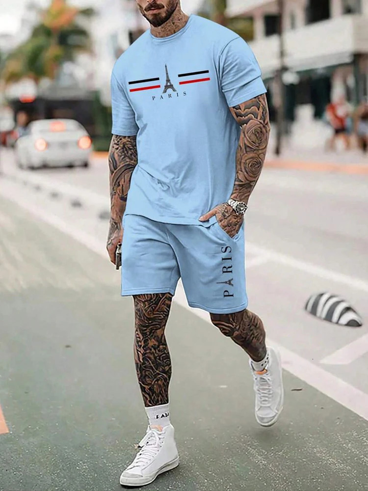 Summer 3D print mens round neck shortsleeved Tshirt shorts suit 2piece highquality casual street cool sports 250530
