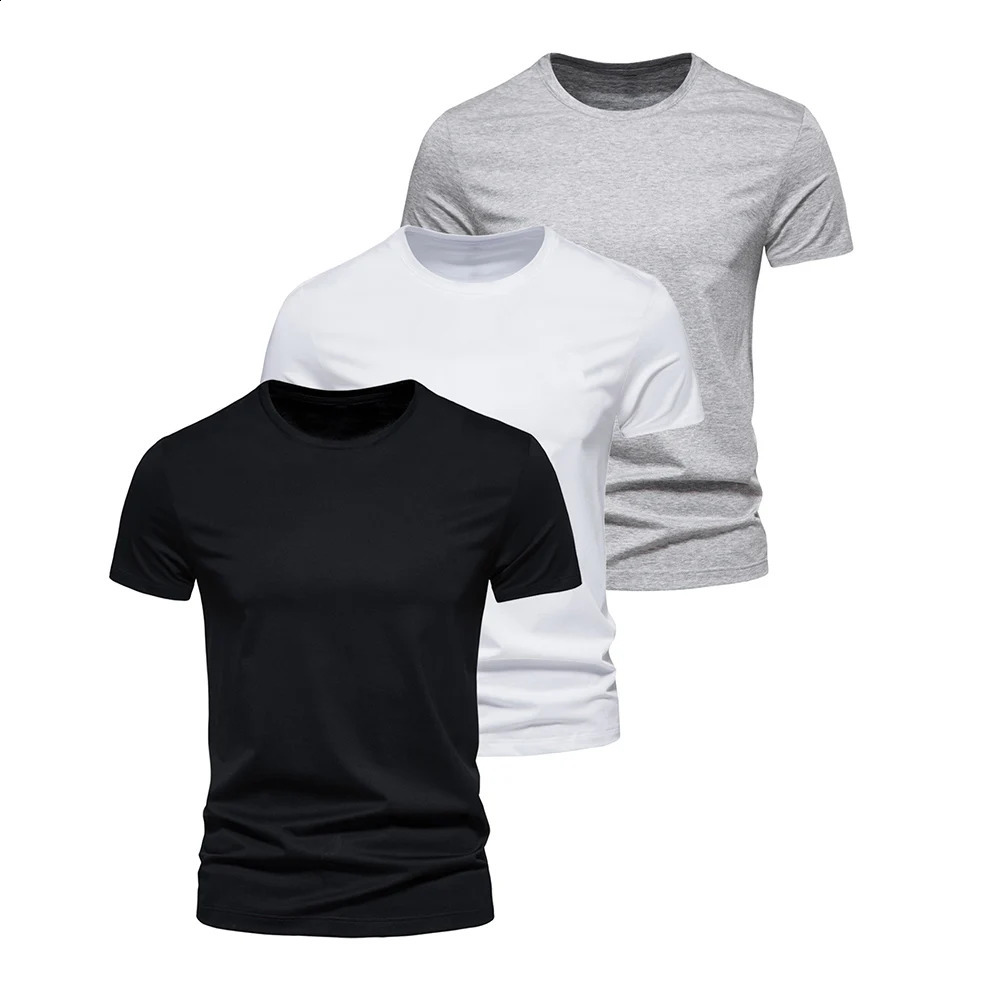 3Pcs Men T-shirt O-neck Fashion n Slim Fit Soild T-shirts Male Tops Tees Short Sleeve T Shirt For Men 250530