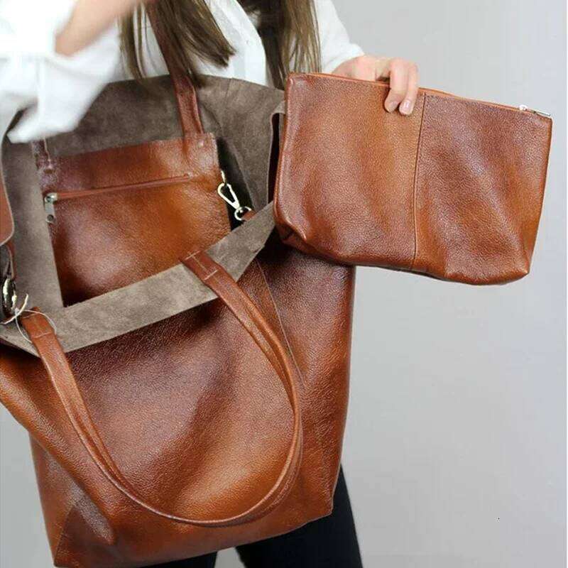 Brown Oversized Slouchy Tote Handbag for Women Weekender Soft Leather Campus Bag