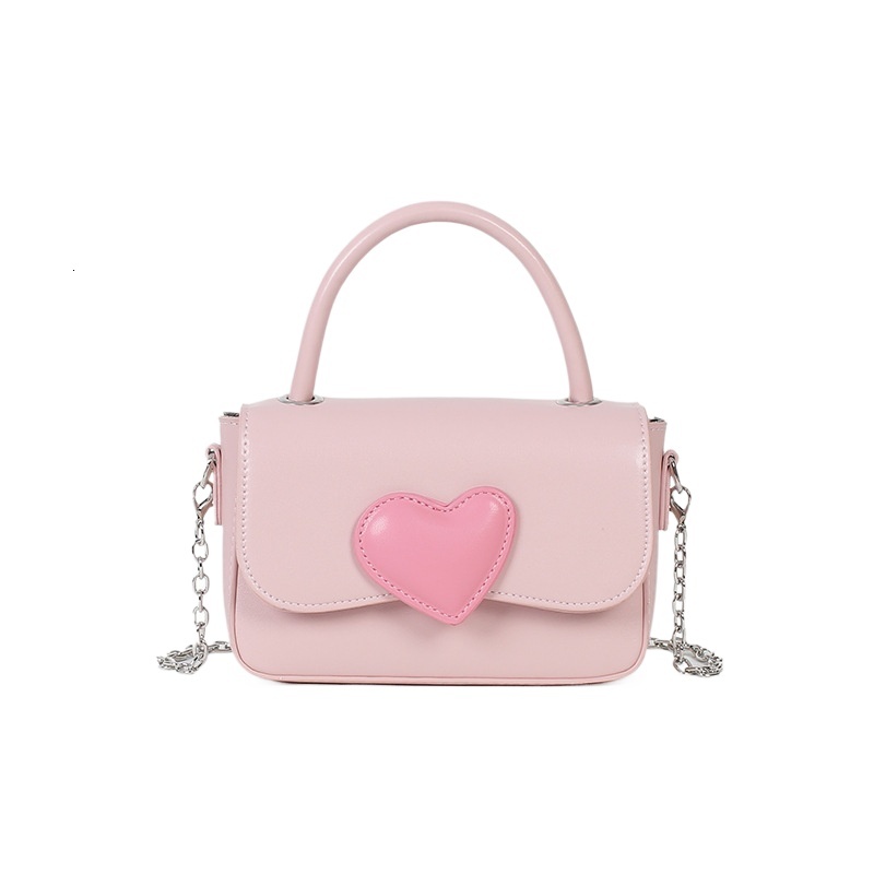 designer 2025 New Pink Heart Color-Block Small Square Bag Fashion High-End Handbag Fresh Simple Versatile Chain Bag