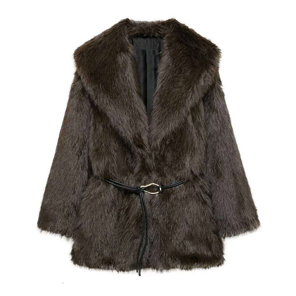 Zach Ailsa Women's Belt Decoration Collar Solid Color Medium Autumn/Winter New Long Sleeve Loose Coat