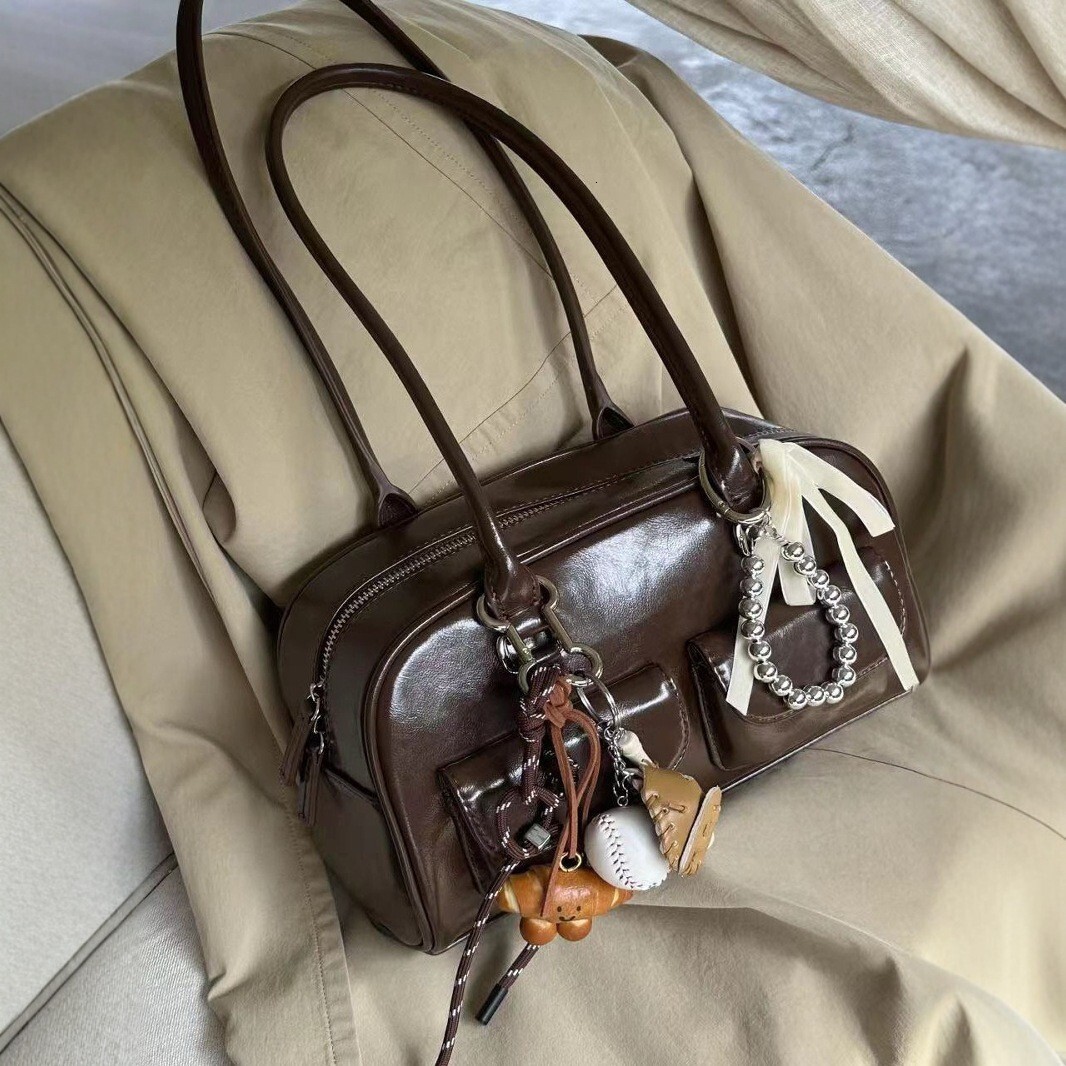designer Yunzhen Same Style Bag for Women 2025 Spring Summer New Korean Ins Large Capacity Retro Bowling Handbag Shoulder Bag