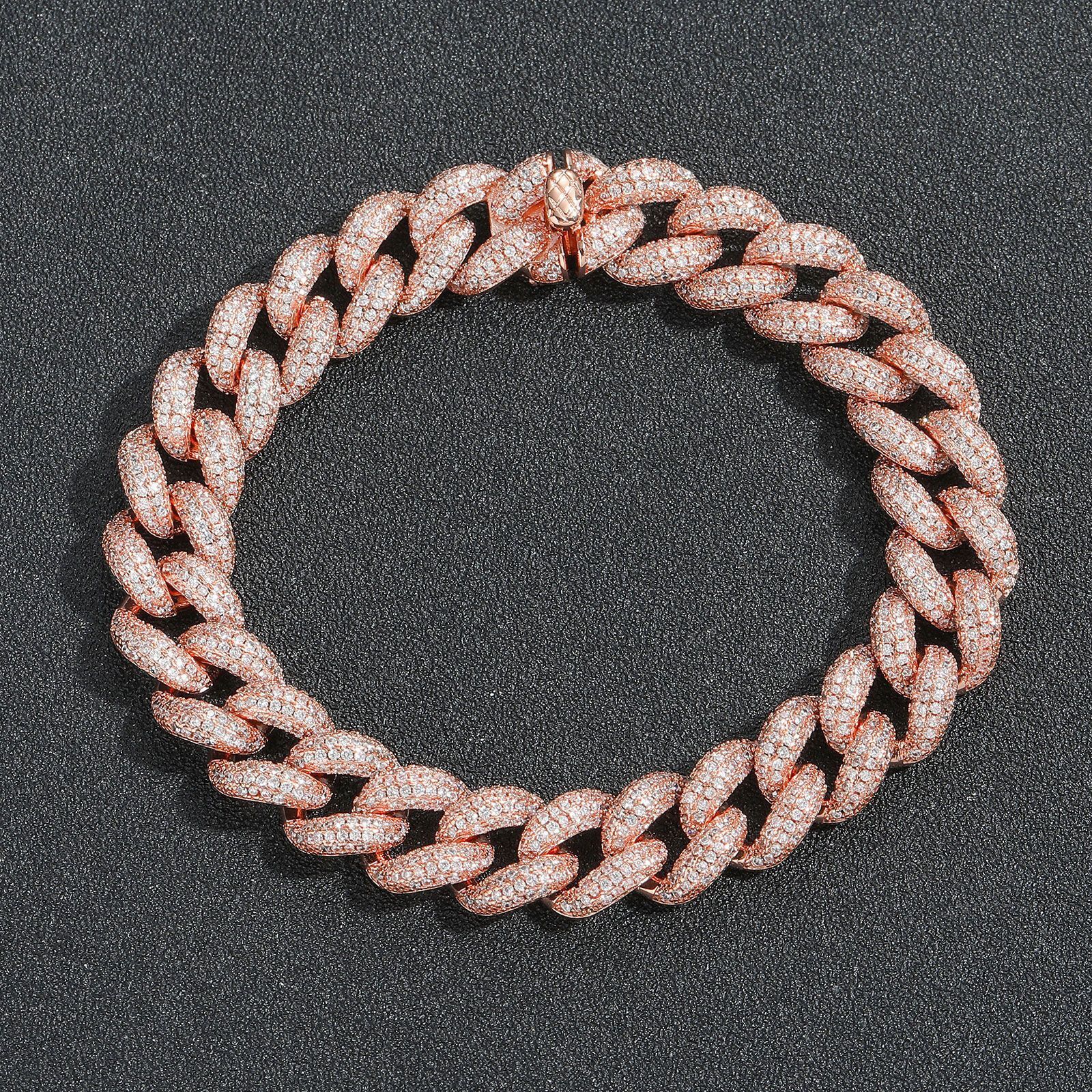 Hip Hop 12mm Bubble Chain Cuban Chain 4 Row Moissanite Rose Gold Unisex Hip Hop Simple Trendy Necklace moissanite