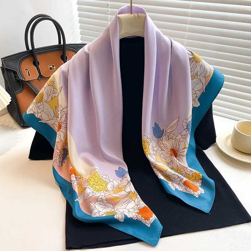 90*90cm Square Silk Scarf Women Fashion Print Neck Hair Hand Kerchief Bandana Shawl Neckerchief Hairband Ribbon Foulard Headband W250602