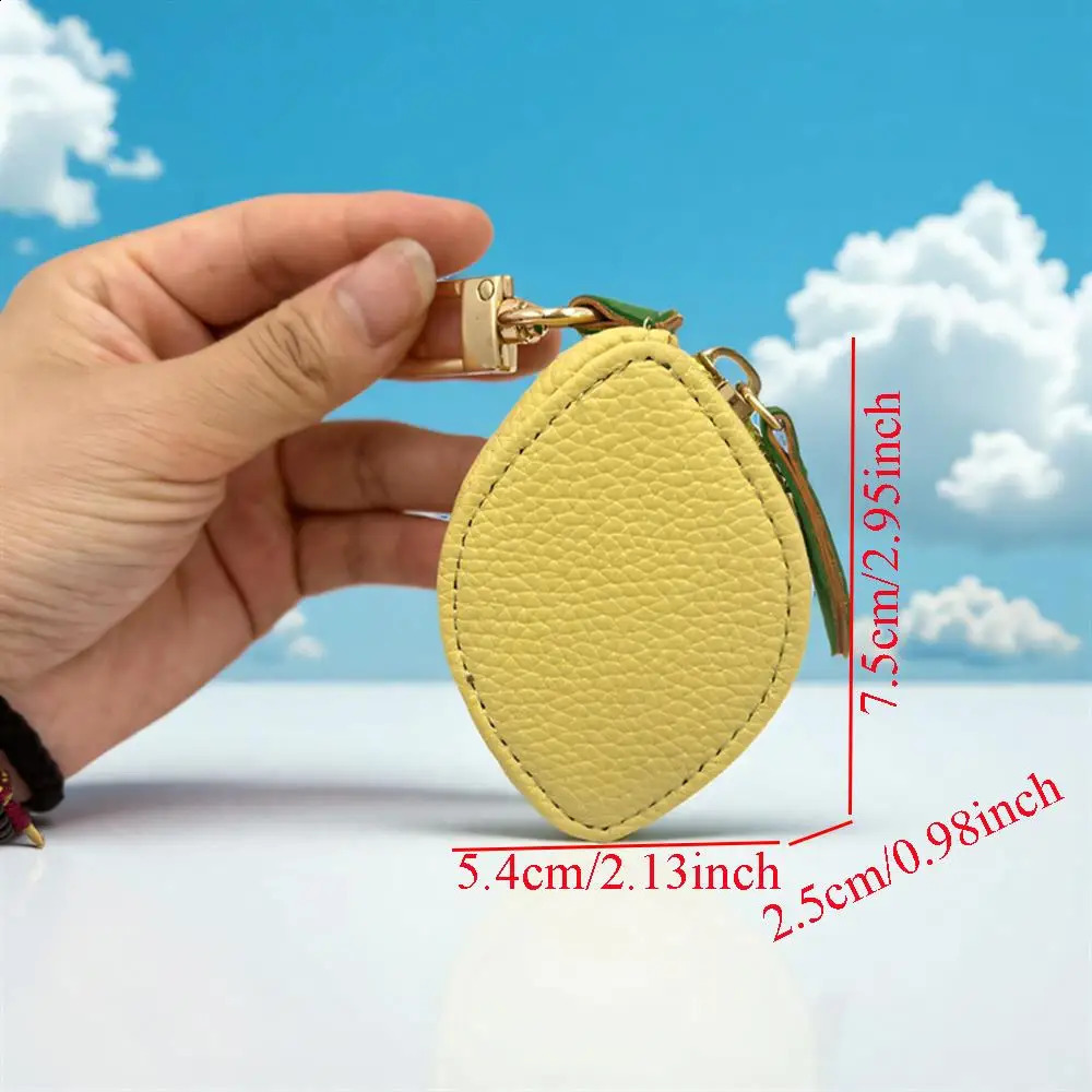1PCS Yellow Lemon Key Chain Mini Pouch Wallet Girls Coin Purse Women Bag Pendant Leather Keychain Holder Case Cute Small Bags 250530