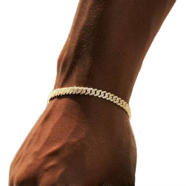 6mm White Gold Sterling Sier VVS Dia Cuban Link Chain Bracelet Iced Out Moissanite Jewelry for Men Women